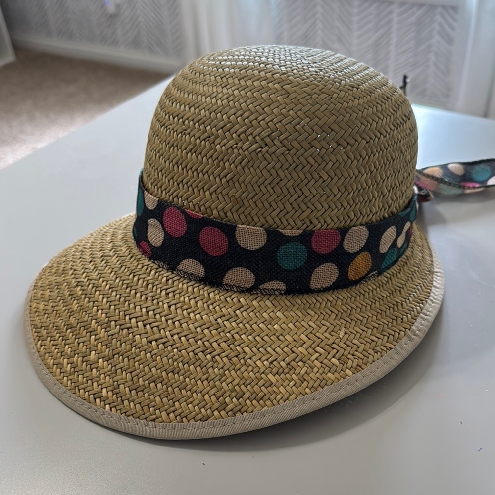 NWOT Stylish Straw Hat with Polka Dot Band